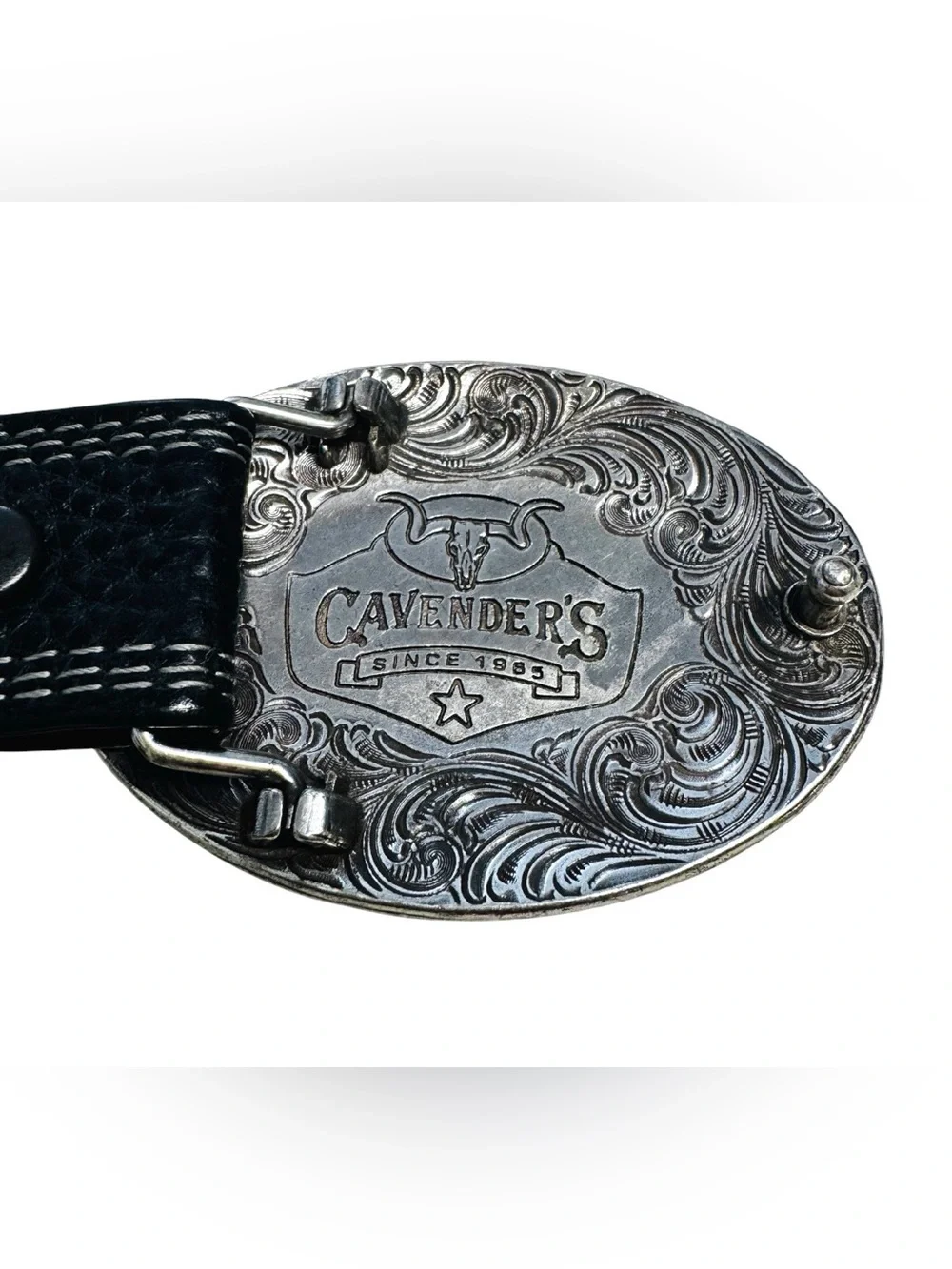 M & F Western Cavender’s Black Leather Western Belt with Silver Buckle Boys 20